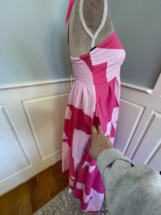 SWF Tipping Point Midi Halter Dress 100% Cotton Poplin Pink Flowy NEW NWT Medium - Picture 7 of 11